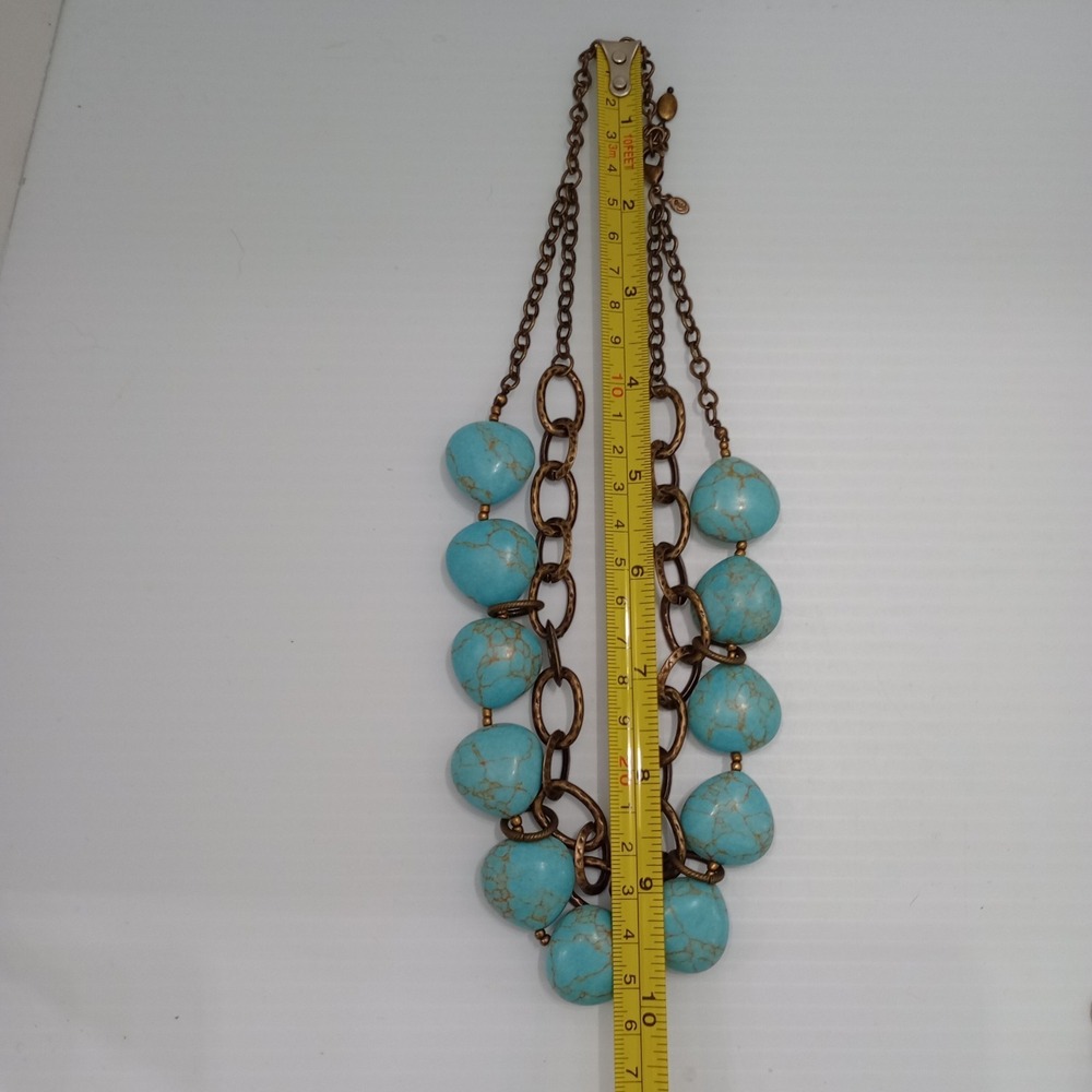 Premier Designs Turquoise Statement Necklace Gold Tone Signed - Picture 6 of 9